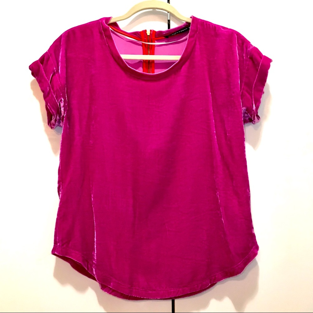 N/A!  - New w/o Tag ~ ZARA ~ Fuchsia SILK Blend VELVET~ Cap Sleeve Top